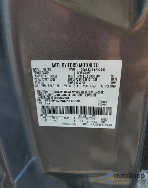 2013 Ford F150 from USA, damaged, VIN 1FTMF1CM8DKF56530